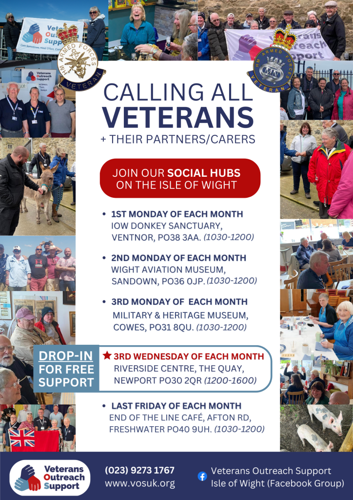 Veterans Outreach Support social hubs and resource services on the Isle of Wight for veterans, carers and spouses. Merchant Navy and Armed Forces veterans included.